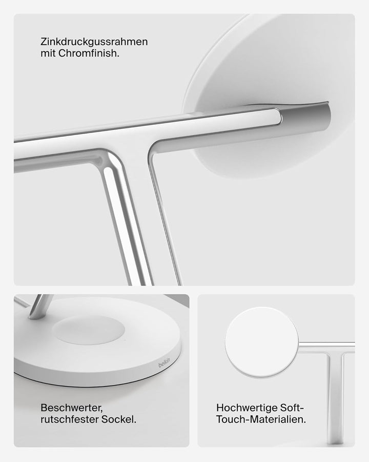 Belkin BoostCharge Pro 3-in-1 Qi2 Kabelloses Ladegerät, MagSafe-Kompatibles Ladegerät, Induktive Lad