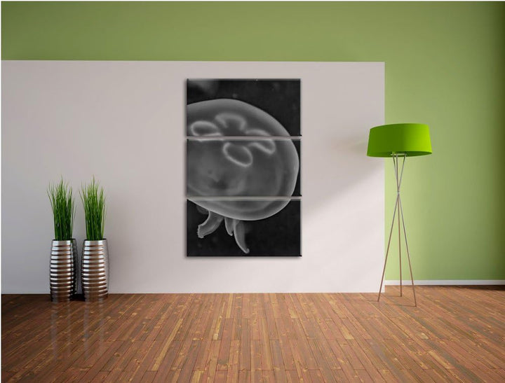 Pixxprint Leuchtend Blaue Qualle als Leinwandbild/Grösse: 3 Teilig (120x80) cm/Wandbild/Kunstdruck/f