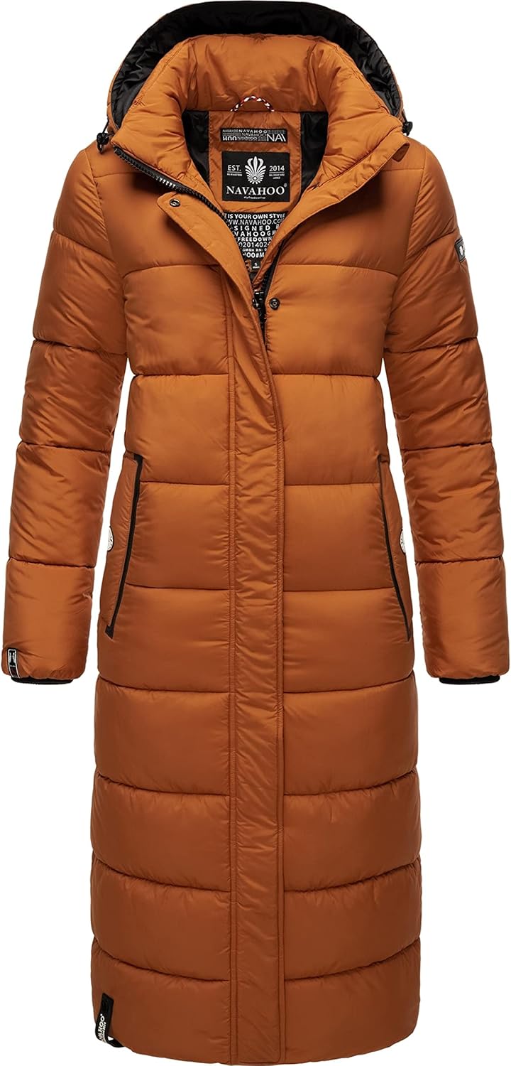 Navahoo Damen Wintermantel Warmer Steppmantel lang mit Abnehmbarer Kapuze Isalie XS-XXL XS Rusty Cin