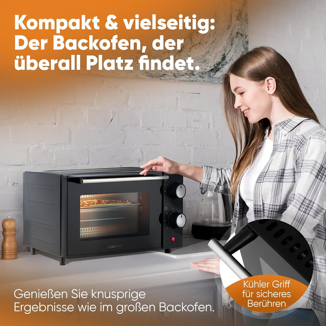 Clatronic MB 3746 Minibackofen, 8 Liter Backraum, Ober- und Unterhitze, 60 Minuten-Timer mit Endsign
