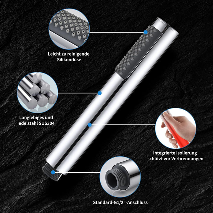 Handbrause für Badezimmer mit 1,5 m Langem Schlauch DETBOM, Duschköpfe Edelstahl, Shower Head Anti-K