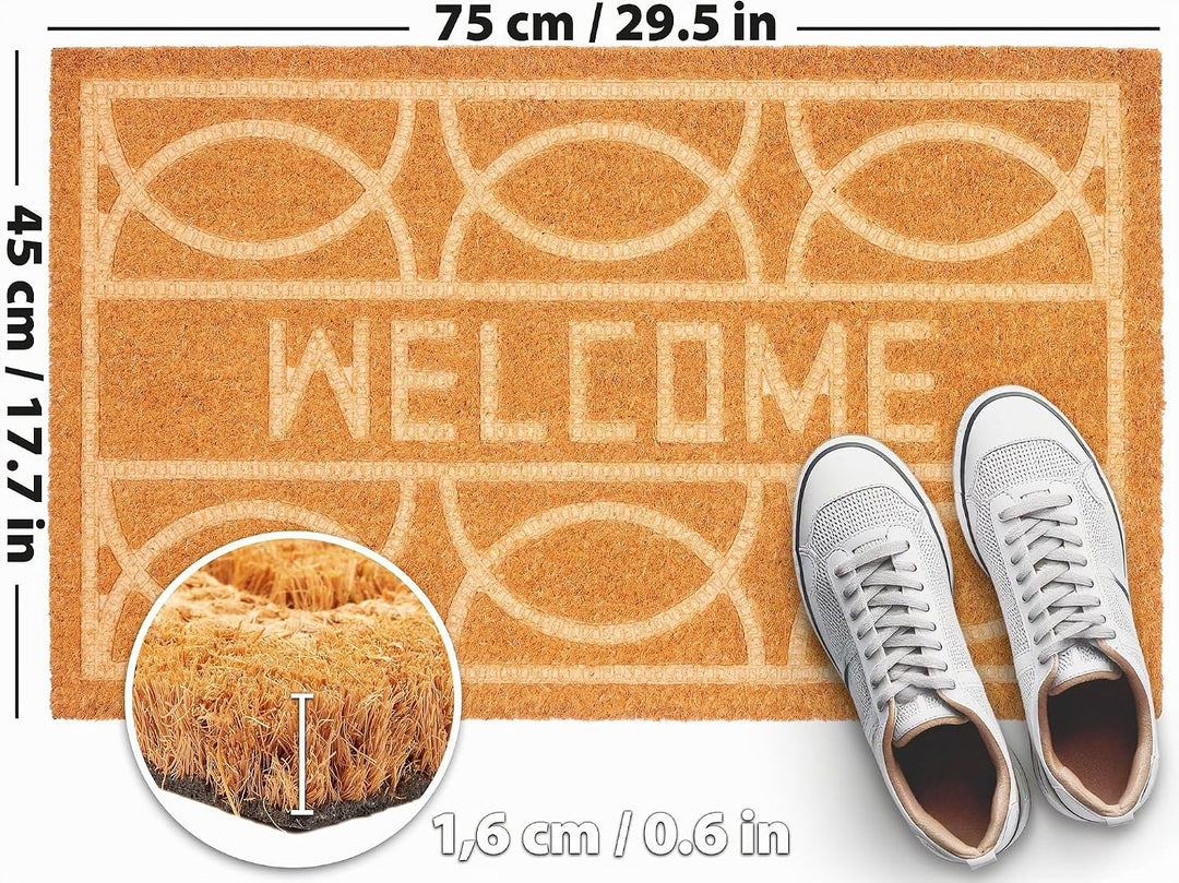 BRUBAKER Fussmatte für Aussen und Innen - Welcome - 45 x 75 cm Schmutzfangmatte aus 100% Kokos - 3D