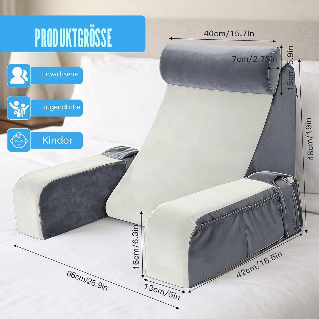 Lesekissen für Bett und Sofa, Rückenkissen Bett mit Abnehmbarer Nackenrolle &amp; Armlehne, Lesekissen m