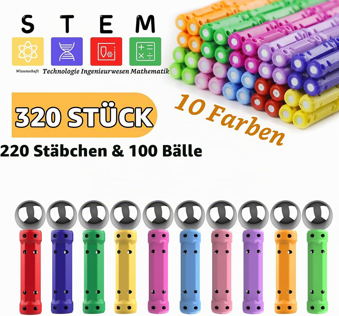 Jvchengxi 320 Stücke Magnetische Bausteine, Magnetische Stöcke Spielzeug, Magnet Lernspielzeug, 3D P