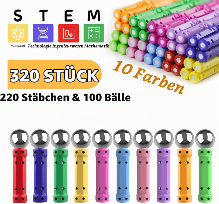 Jvchengxi 320 Stücke Magnetische Bausteine, Magnetische Stöcke Spielzeug, Magnet Lernspielzeug, 3D P
