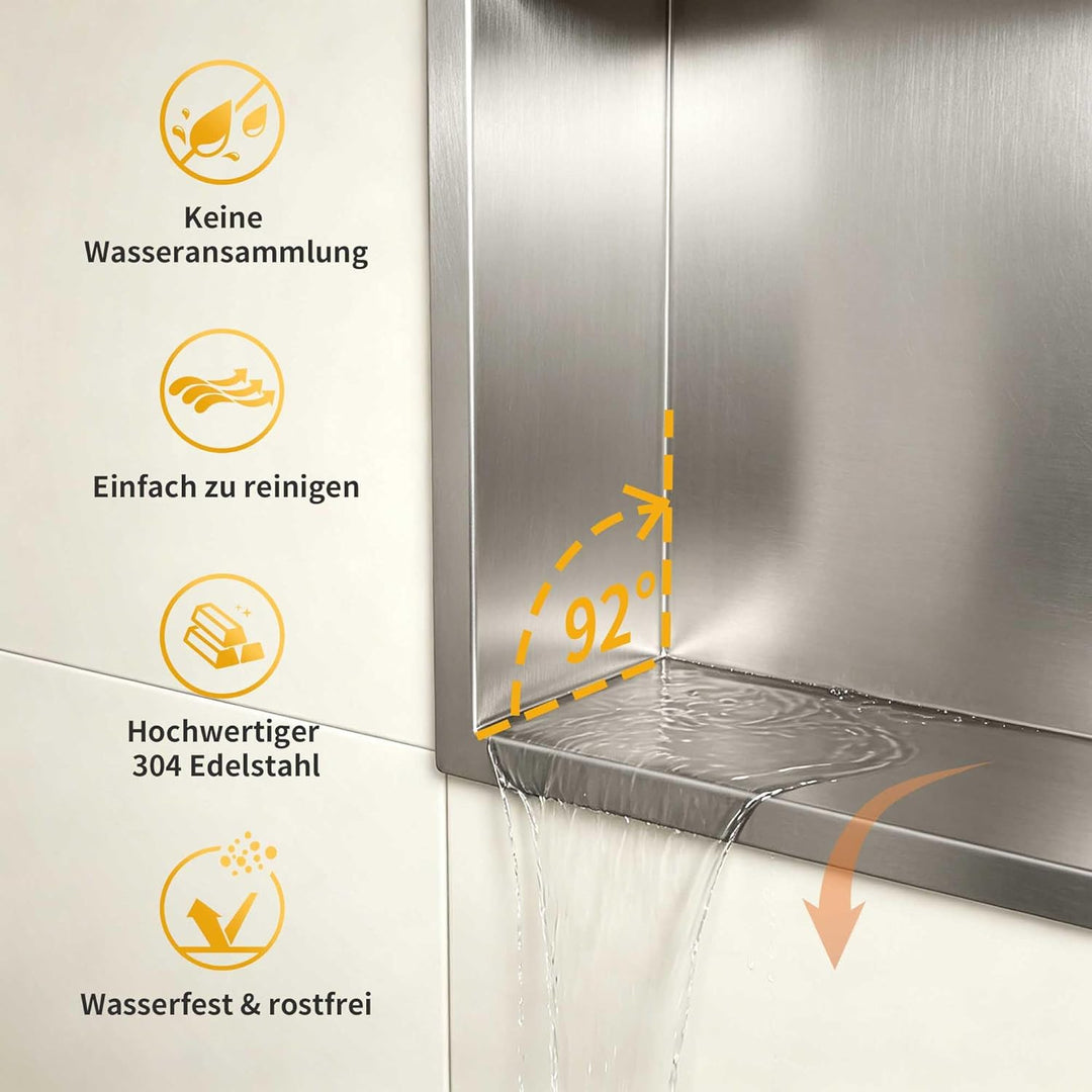 Wandnische Dusche Edelstahl mit LED, Unterputz Duschregal, Zweilagige Wandnische Bad Nische Duschnis