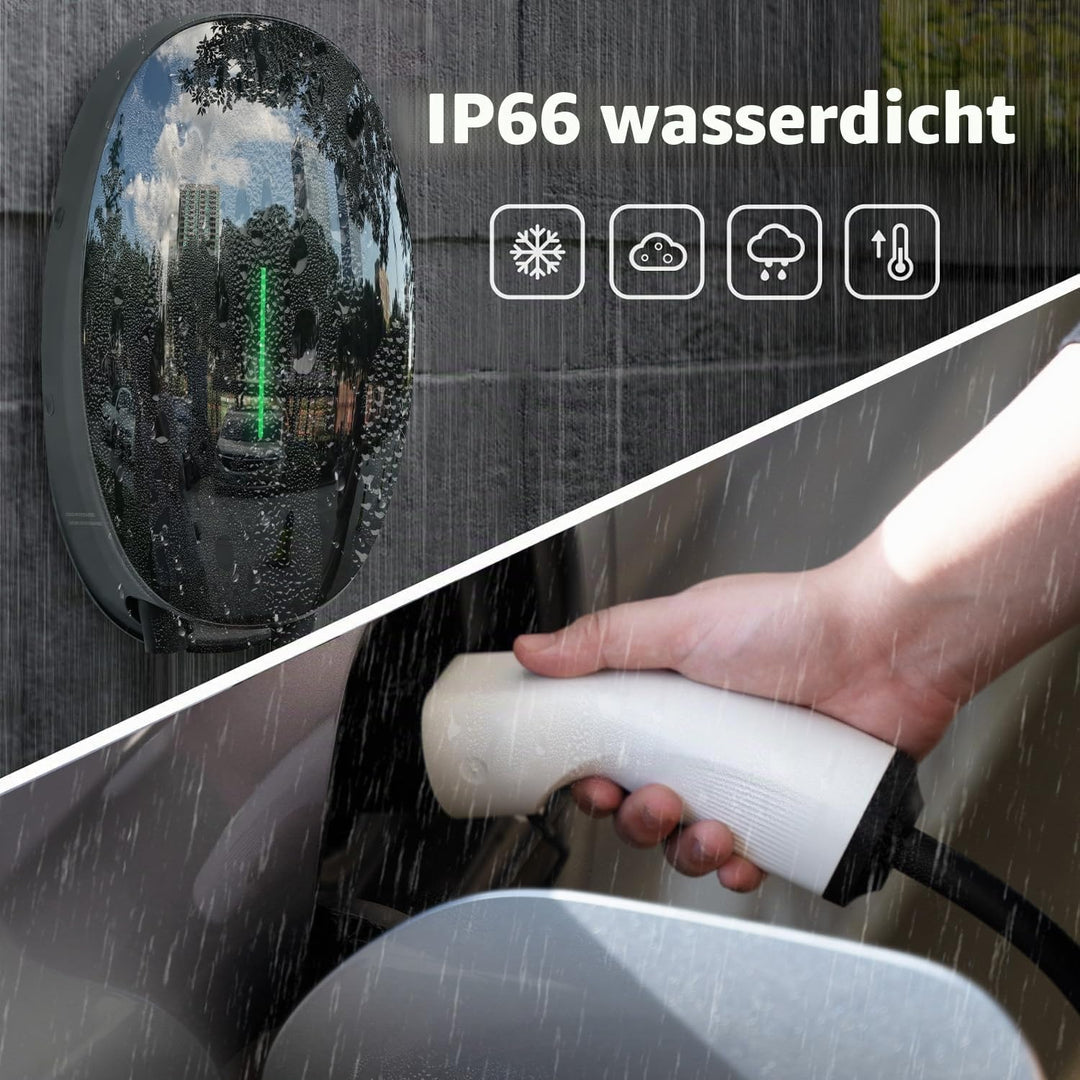 EV Ladegerät Wandhalterung mit 11KW Typ 2, 16A 3-Phasen Heim Ladestation Wallbox, 6m Ladekabel und T