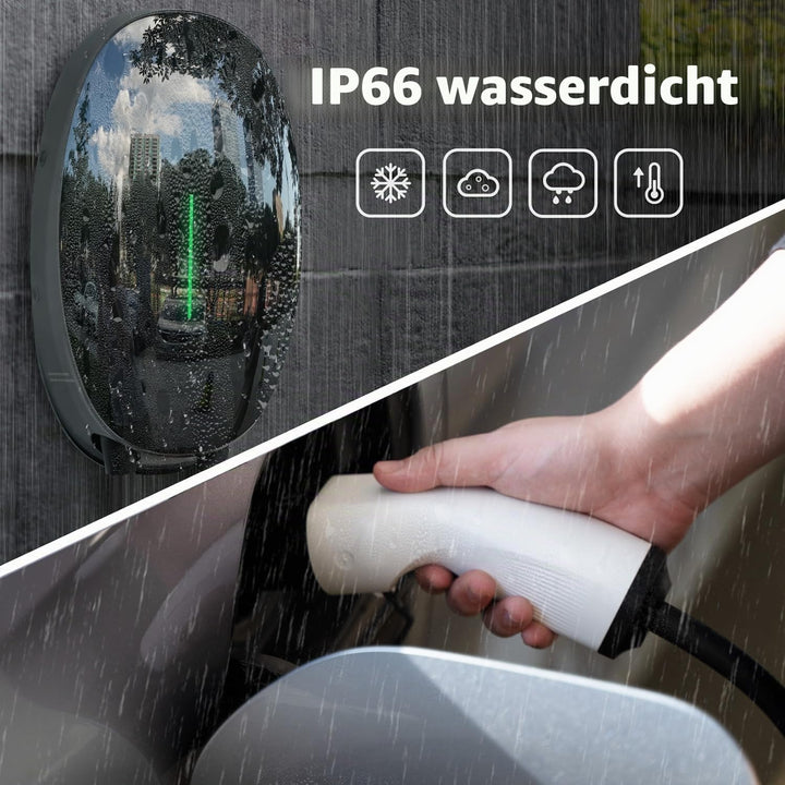 EV Ladegerät Wandhalterung mit 11KW Typ 2, 16A 3-Phasen Heim Ladestation Wallbox, 6m Ladekabel und T