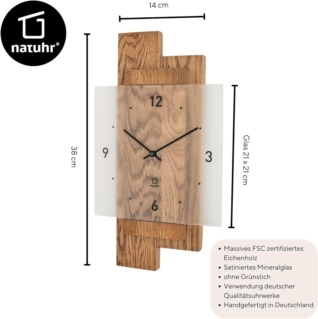 Natuhr Wanduhr Holz Räucherwald geräuscharm Eiche Massivholz Mineralglas U.T.S. Uhrwerk (Räuchereich
