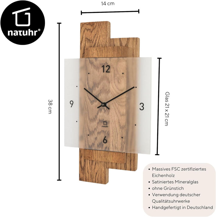 Natuhr Wanduhr Holz Räucherwald geräuscharm Eiche Massivholz Mineralglas U.T.S. Uhrwerk (Räuchereich