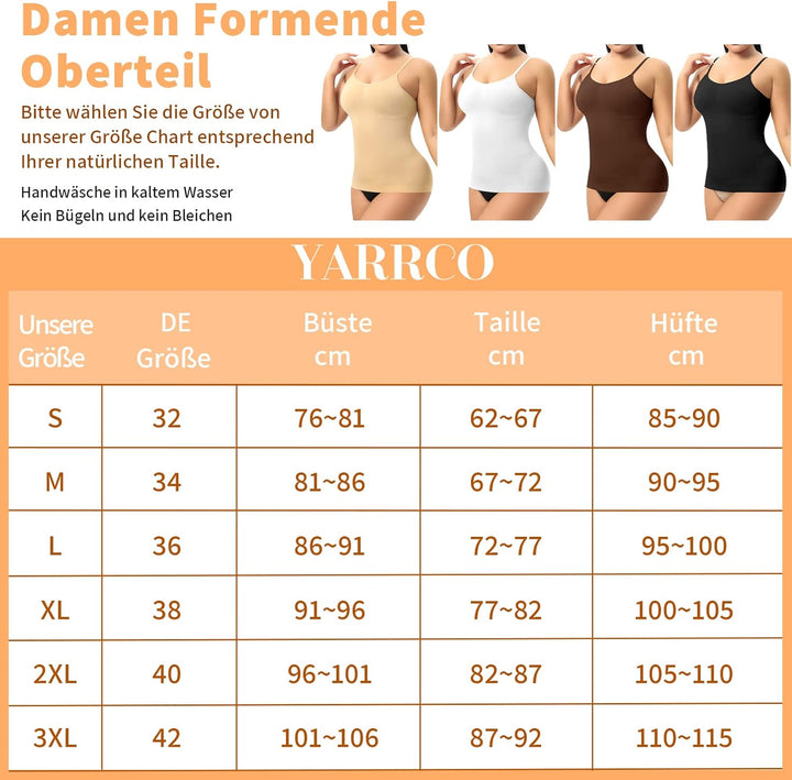 YARRCO Damen Shape Unterhemd Bauchweg Hemdchen Shapewear Trägertop Shaping BH Hemd Formendes Top Bod