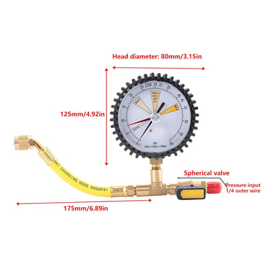 Stickstoffdruck Manometer, Stickstoff Druckprüfgerät Klimaanlagen Kälte Stickstoff Drucktesttabelle