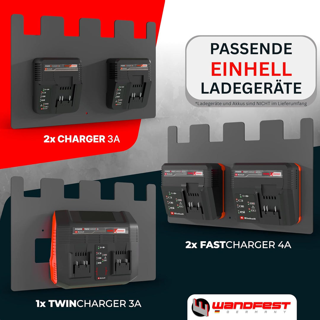 Wandhalterung für Einhell Akkus und Ladegeräte - Das Original | Glänzende & Matte Seite [Made IN Aus