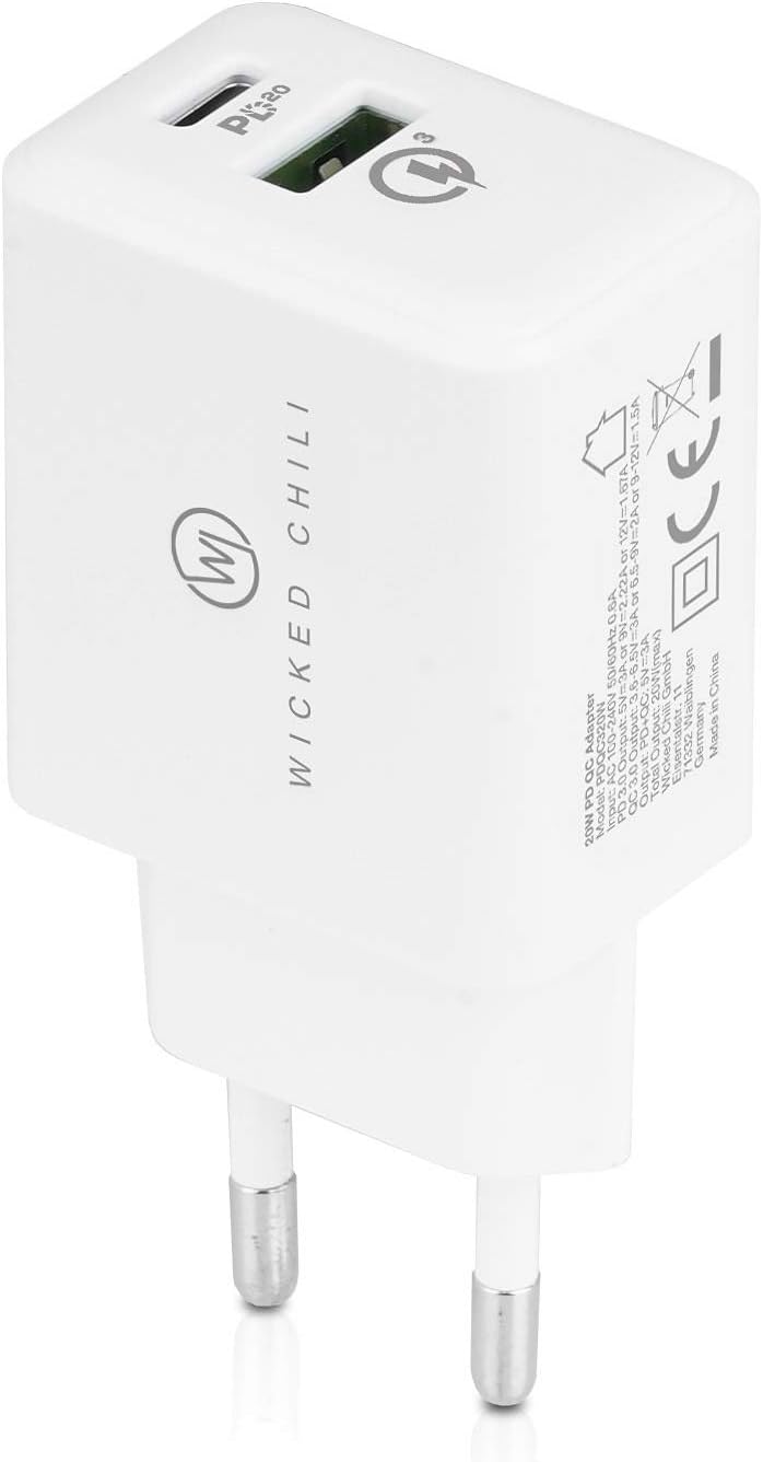 Wicked Chili 2X 20W Dual USB-Netzteil mit USB-A und USB-C Anschluss, Fast Charge Adapter Bundle, Uni