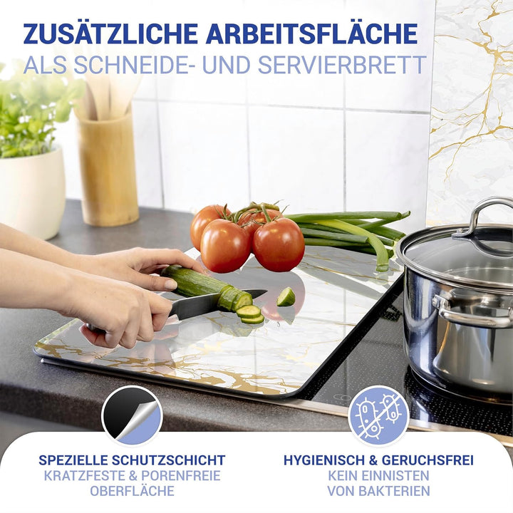 WENKO Herdabdeckplatte Universal Marmor Gold, 2er Set Herdabdeckung für alle Herdarten, Gehärtetes G