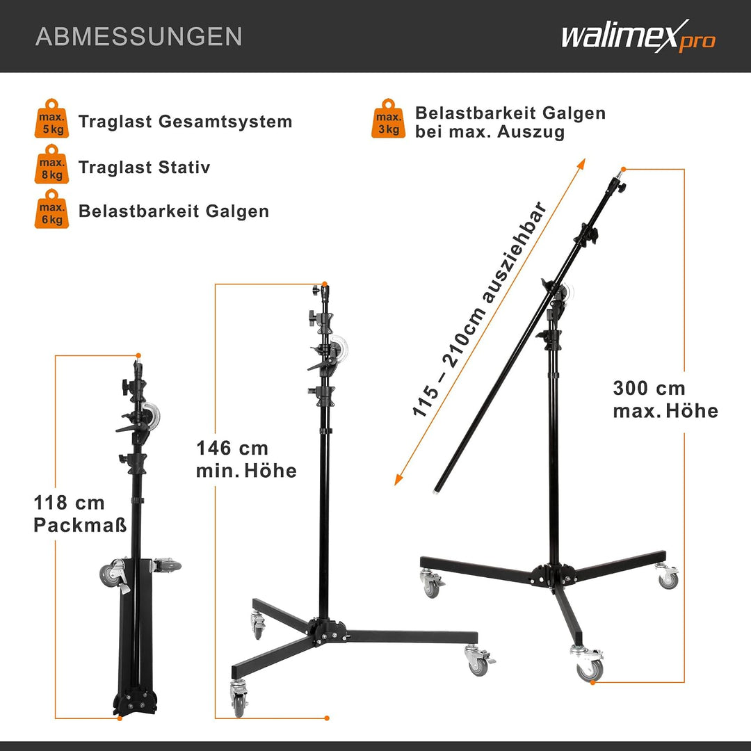 Walimex Galgen-/Rollstativ, Schwarz ohne Gegengewicht Single, ohne Gegengewicht Single