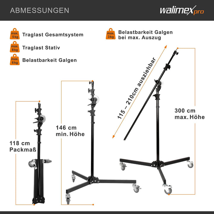 Walimex Galgen-/Rollstativ, Schwarz ohne Gegengewicht Single, ohne Gegengewicht Single