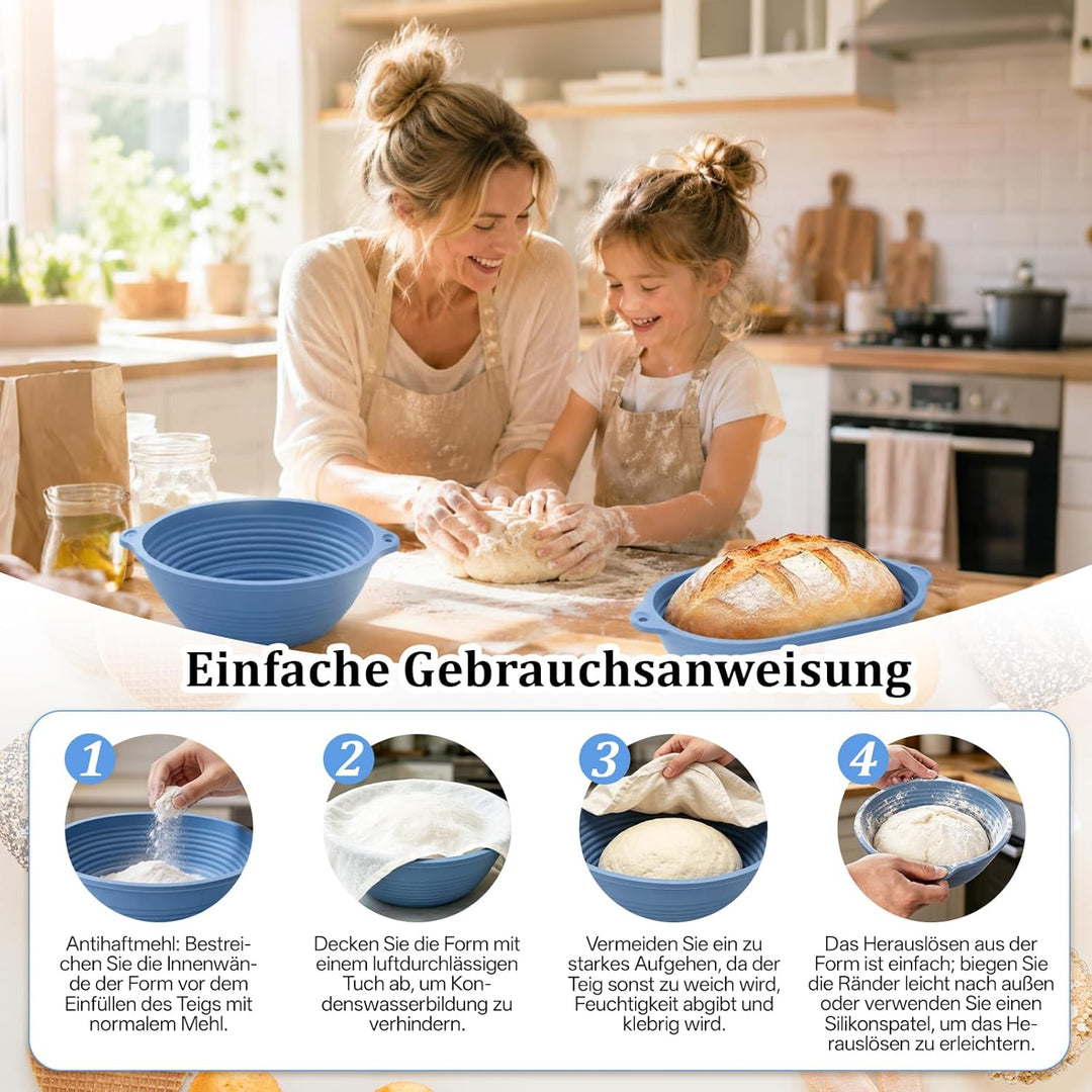 RUIZHI Brot Gärkorb Silikon, 29 cm Gärkorb Oval und 23 cm Gärkorb Brot Rund, Silikon Klappbare Gärkö