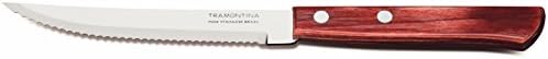 Tramontina Steakmesser, Pizzamesser, Set 6-teilig, 6 Steakmessern aus Edelstahl, Holzgriff rot FSC E