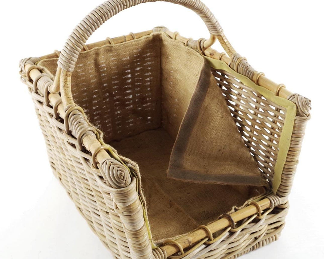 Kobolo Kaminholzkorb Holztrage Rattan grau mit abnehmbarem