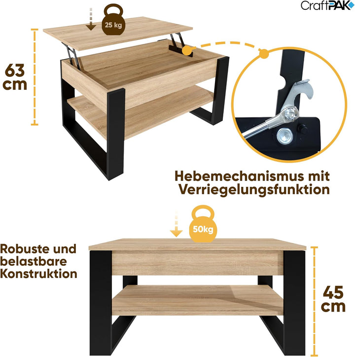 Couchtisch höhenverstellbar mit Stauraum - Couchtische - Wohnzimmertisch klappbar - höhenverstellbar