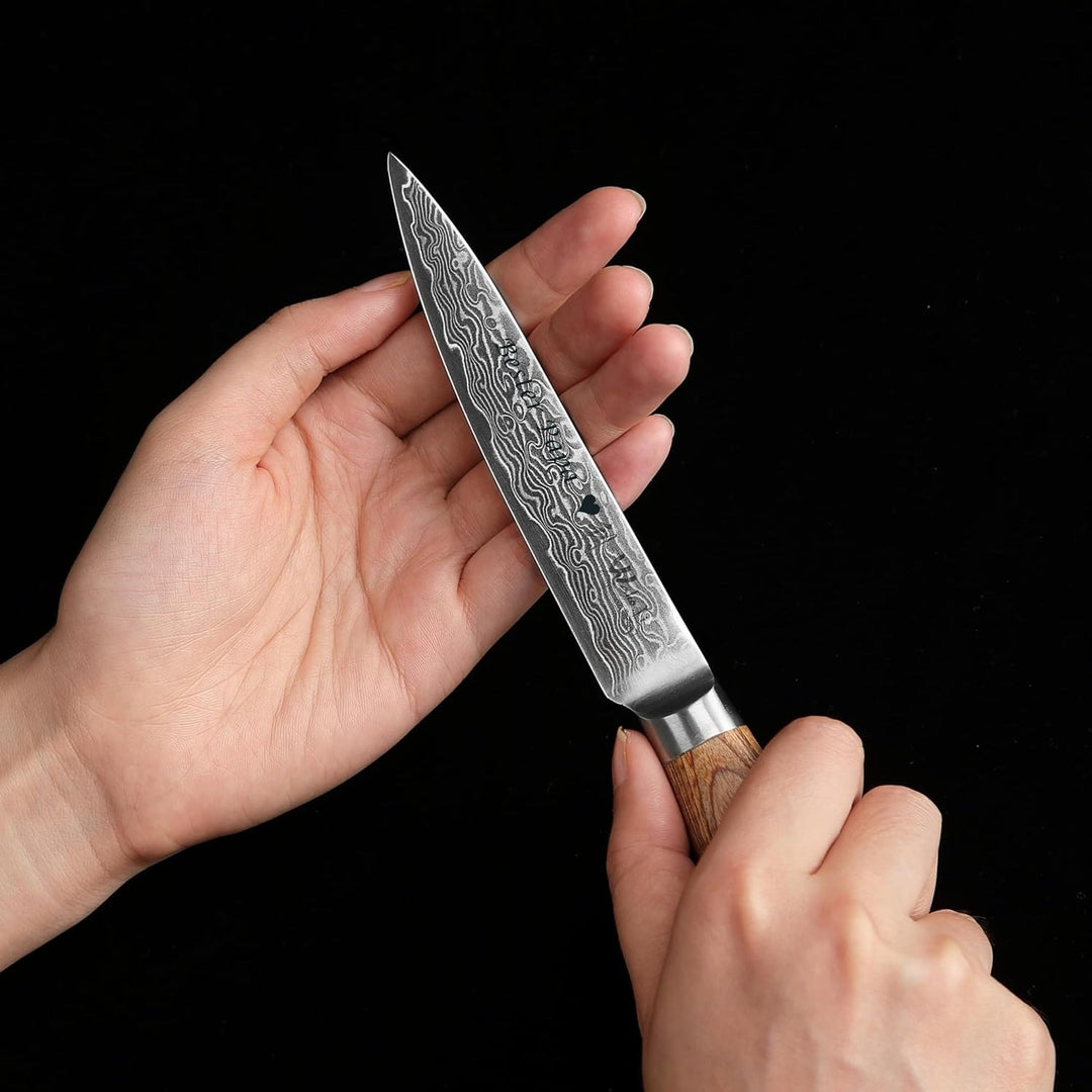 Wakoli EDIB Pro Premium Damast Allzweckmesser mit Gravur – Personalisiertes Messer, 12cm Damastkling