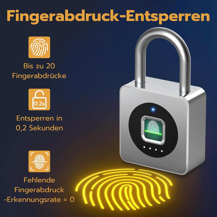 Vorhängeschloss Fingerabdruck, Anweller Vorhängeschloss mit Bluetooth und Fingerabdruck Entsperren,