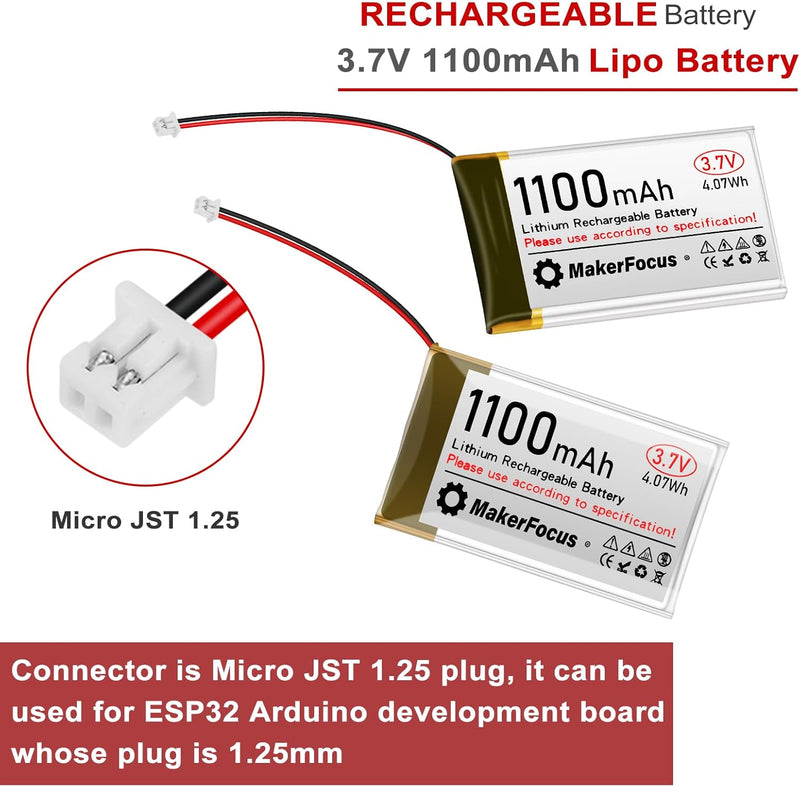 4 Stück 3,7V 1100mAh Lithium Batterie 1S 1C LiPo Akku mit Schutzplatine, Isolierband und Micro JST 1