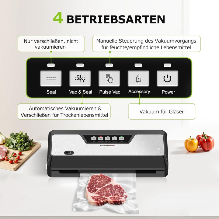 Bonsenkitchen Vakumierergerät für Lebensmittel, Vakuumierer mit Cutter Aufbewahrung, Kompakter für S