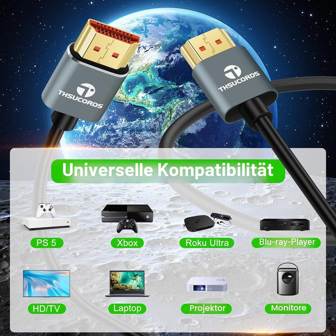 Ultradünne 8K 4K HDMI Kabel 2M 5 Stück, Schlanke Flexible Weiche Hochgeschwindigkeits HDMI 2.1 Unter