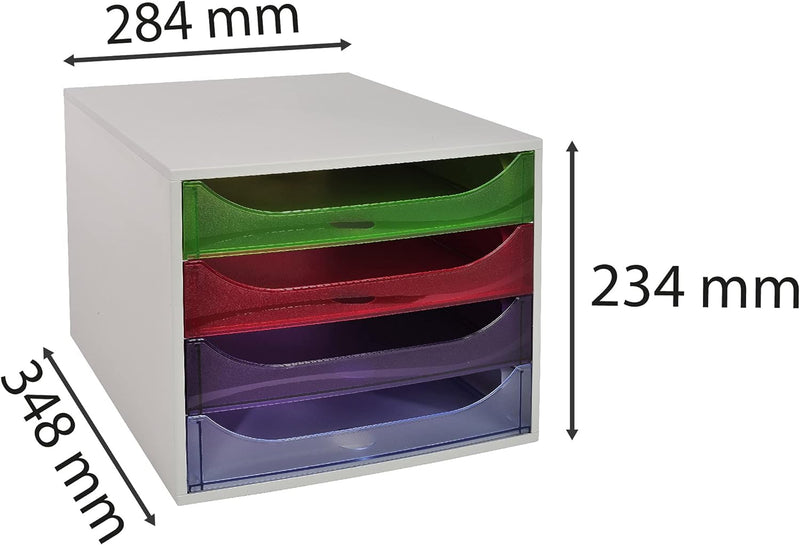 Exacompta 228699D Ablagebox Linicolor mit 4 Schubladen für DIN A4+ Dokumente. Ecobox mit hoher Kapaz