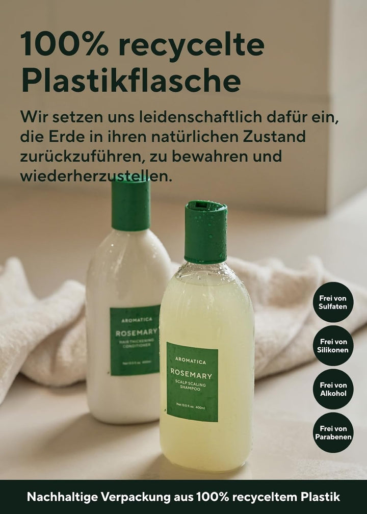 AROMATICA Schrubbendes Shampoo mit Rosmarin Veganes – Entfernt abgestorbene Zellen aus den Poren der