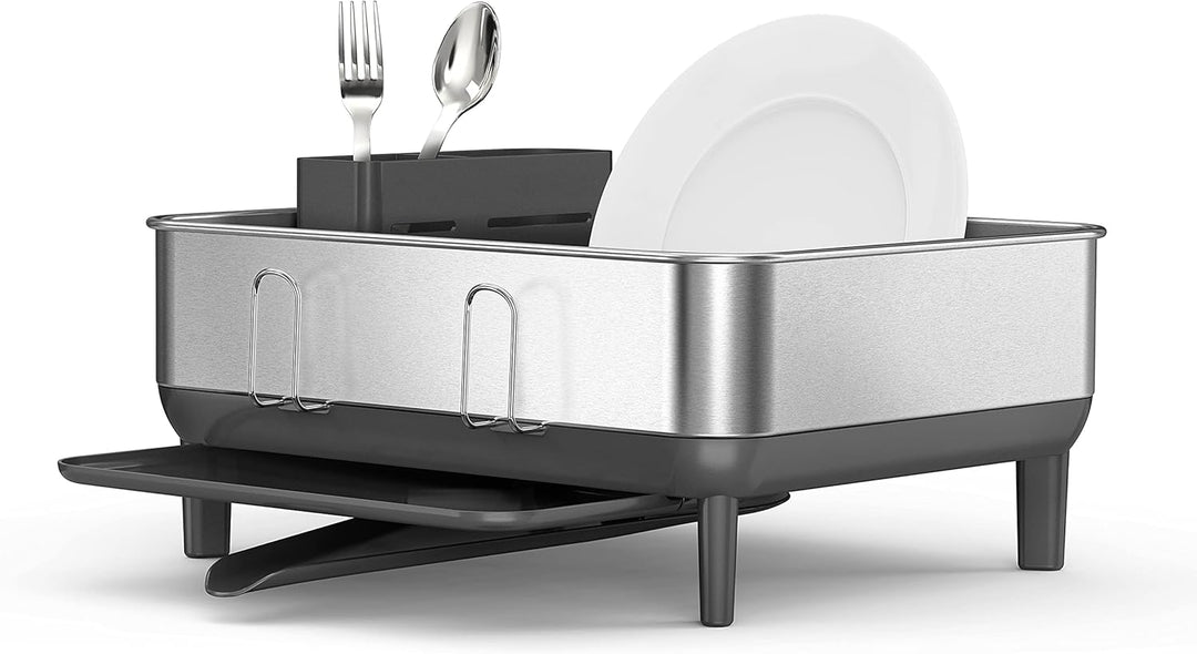 Simplehuman Geschirr-Abtropfgestell aus Edelstahl in der Farbe Grau, Masse: 39,4cm x 38cm x 19cm, KT