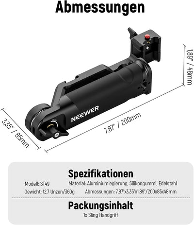 NEEWER Verstellbarer Sling Griff Kompatibel mit DJI Ronin RS3 Mini RS 3 Pro RS 2 RSC 2 Gimbal Stabil