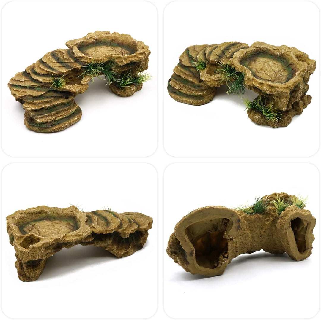 MOGOULUA Schildkröte Basking Plattform Reptilien Simuliert Rock Habitat Terrarium Versteck Harz Fels