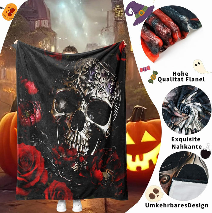 Halloween Totenkopf Kuscheldecke,Weich Und Warme Flanell Sofa Decke Halloween, Winter Halloweens mik