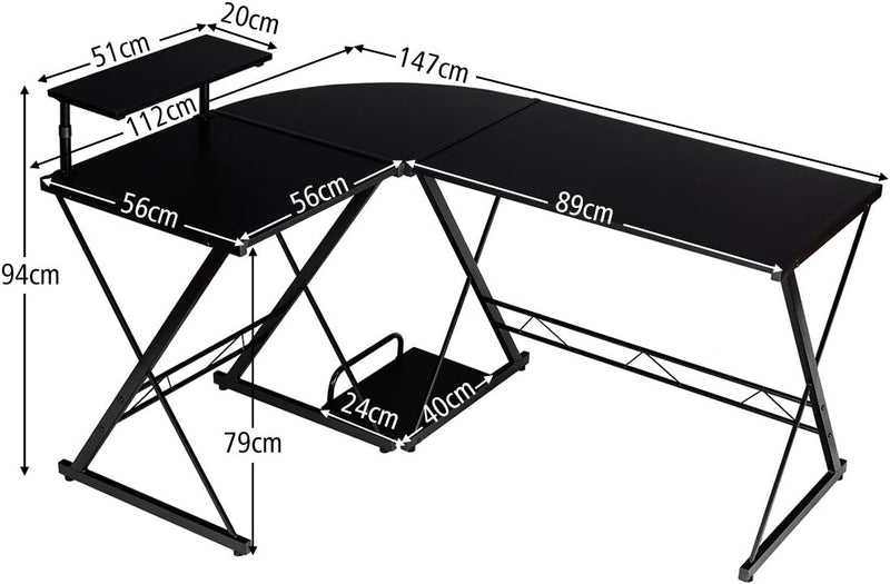 GOPLUS Laptoptisch in L-Form, Computertisch mit Drucker-&Gehäuse- Ständer, Schreibtisch aus Holz&Met