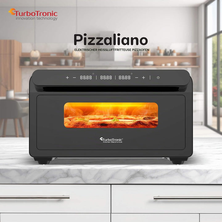 TurboTronic Pizzaofen bis 430 °C perfekte Pizza (30 cm) in 2 Minuten inkl. Pizzastein &amp; Pizzaschiebe