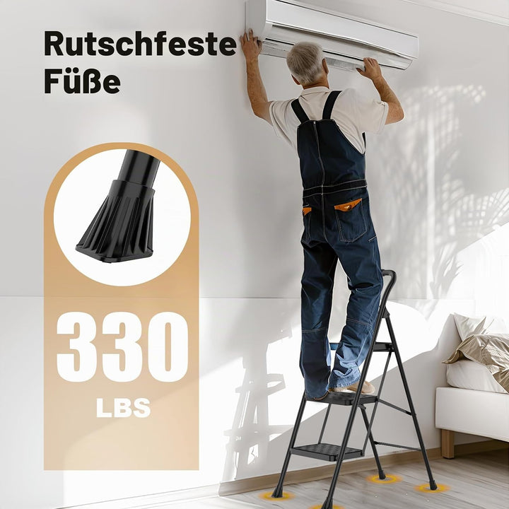 HBTower trittleiter 3 Stufen klappbar,Leiter 3 Stufen, klappbarer Tritthocker mit gepolstertem Griff