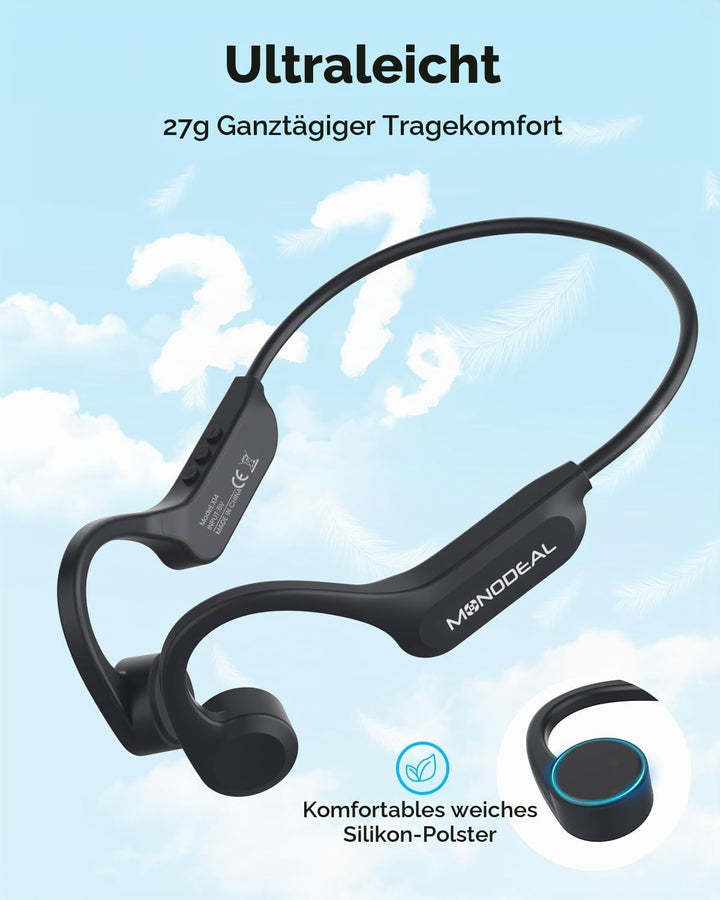 MONODEAL Knochenschall Kopfhörer Bluetooth 5.3 Open-Ear Kopfhörer, Typ-C Ladeanschluss, IPX6 wasserd