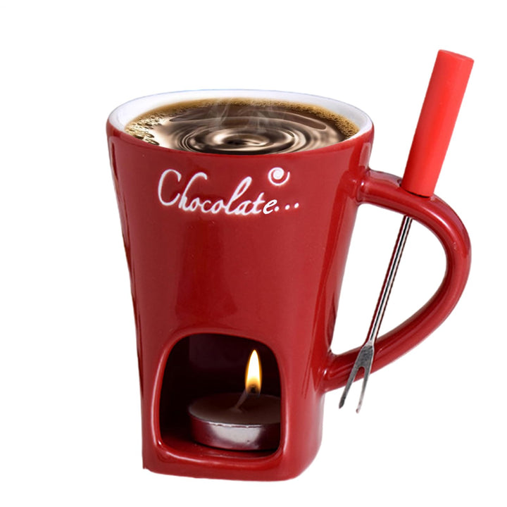 Schokofondue Tasse Mit Teelicht, 200ML Schokoladen Fondue Tassen Set, Schoko Fondueset Mit Gabeln ,s