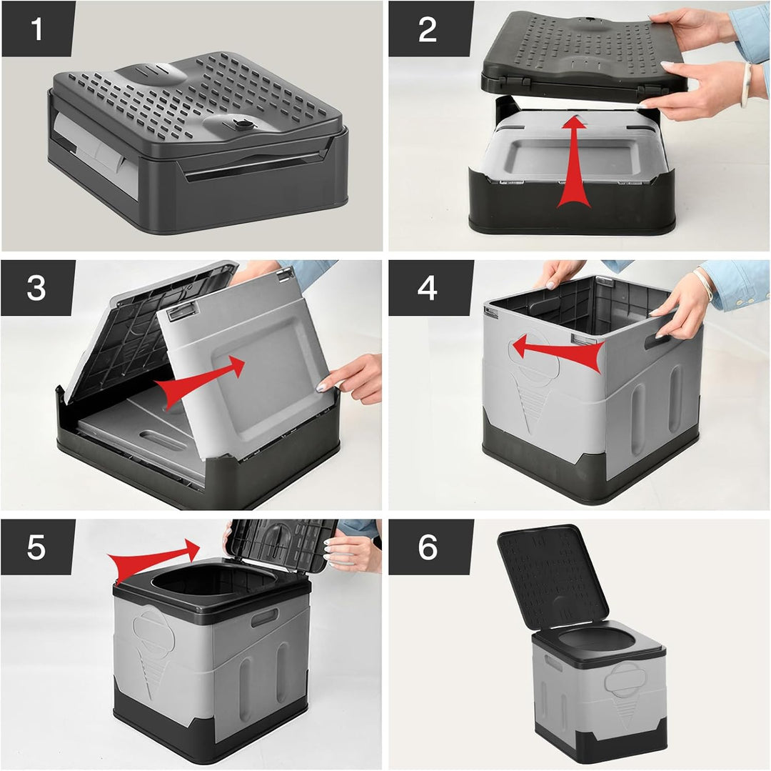 Tragbares Klapptoiletten-Set, 25 L Gross, Maximale Tragung 150KG, 24 Beutel Müllbeutel,Transporttasc
