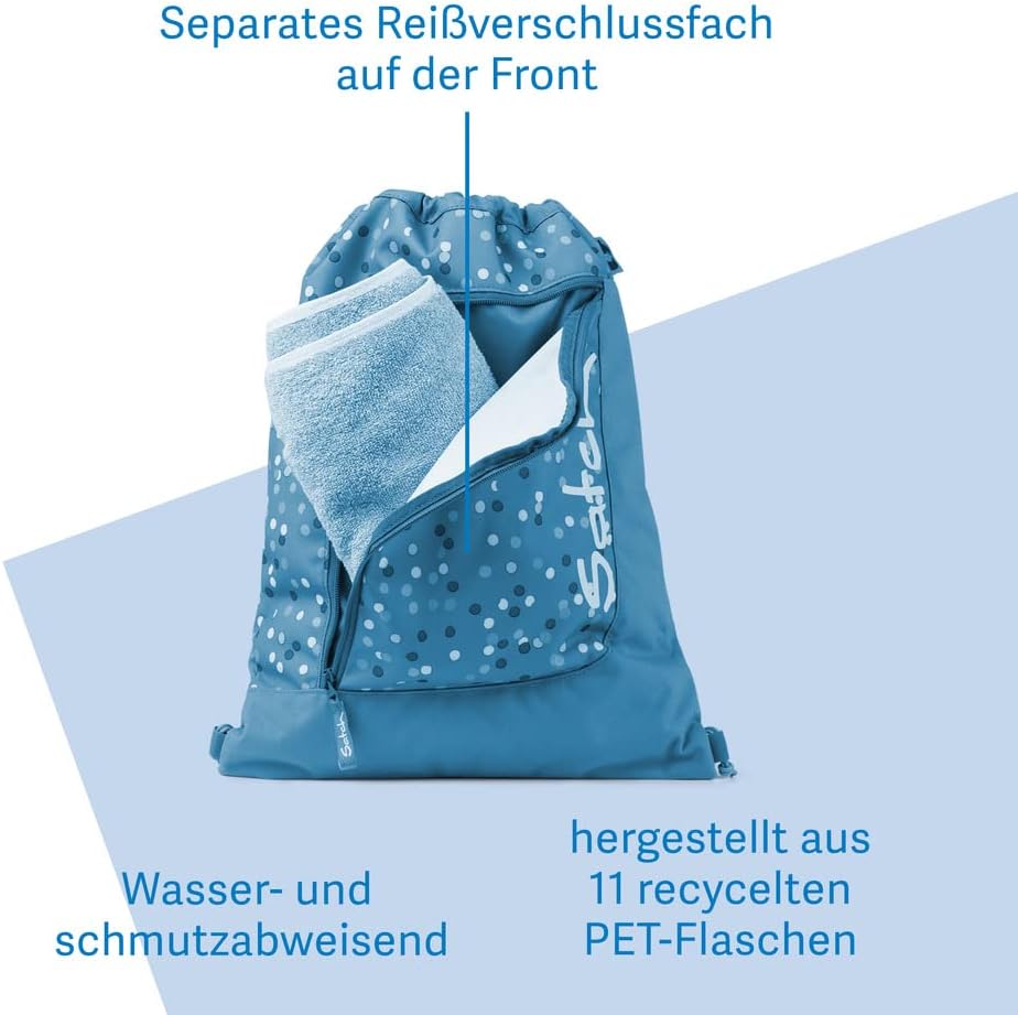 Satch Sportbeutel Turnbeutel für Mädchen und Jungen mit Reissverschlussfach, 12 Liter, am Satch Ruck