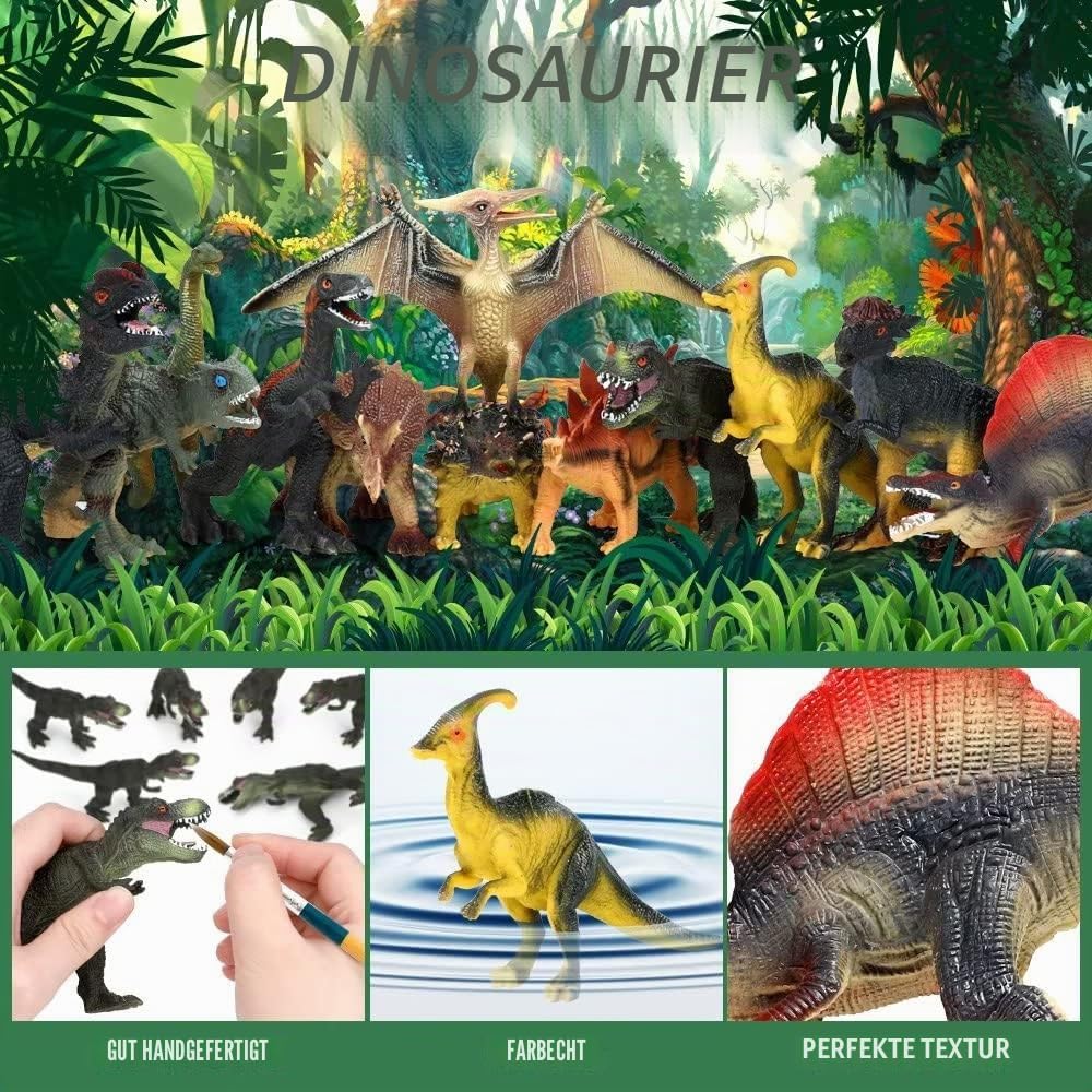 FRUSE Dinosaurier Spielzeug Set, 12 Stück Realistisches Figuren Spielset einschliesslich T-Rex, Carn