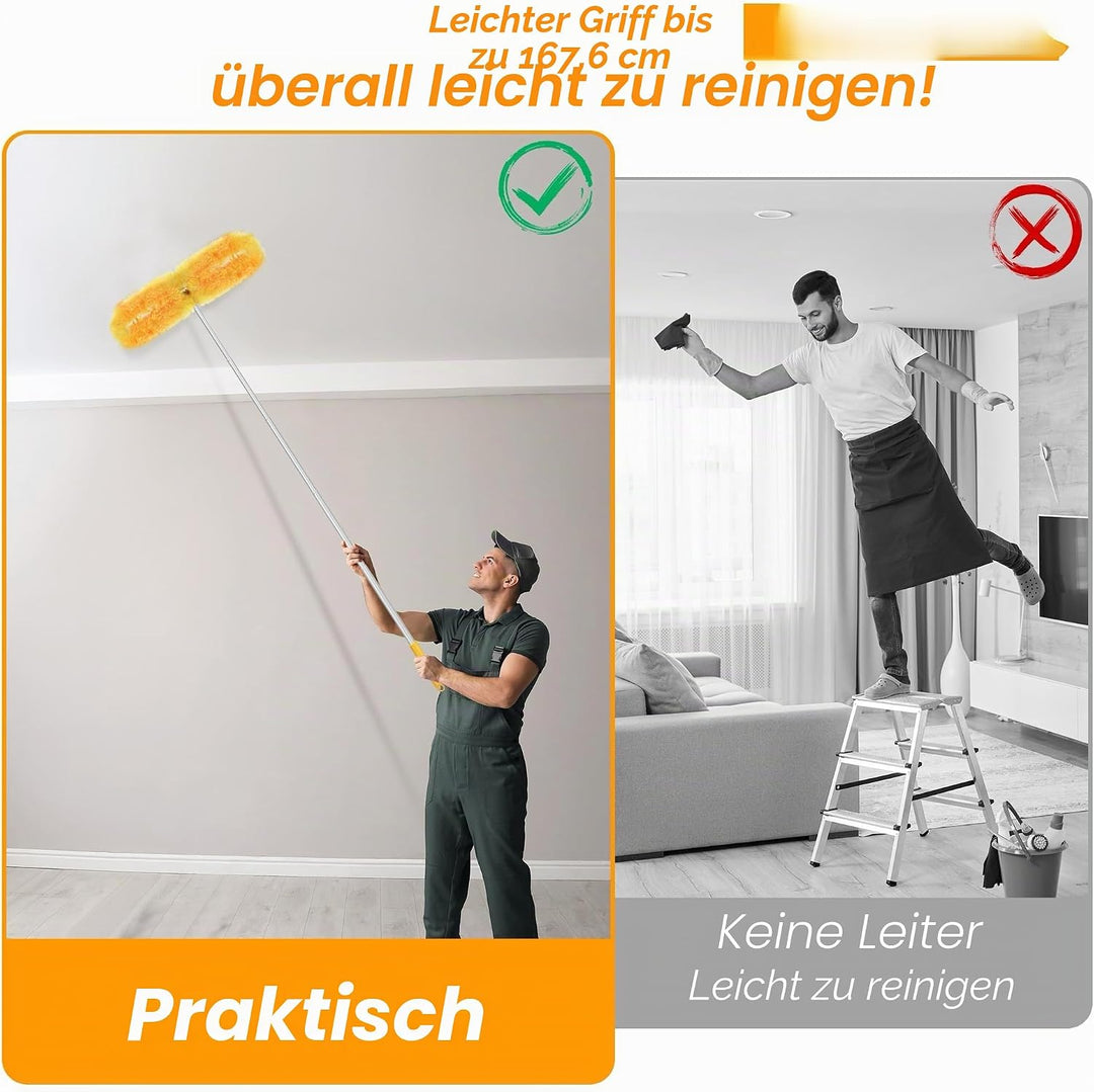 NEWE Staubmagnet Nachfüllpack 20 Stück + 1 Aluminium Lang Ausziehbar Grif für Swiffer Duster, 360 Gr