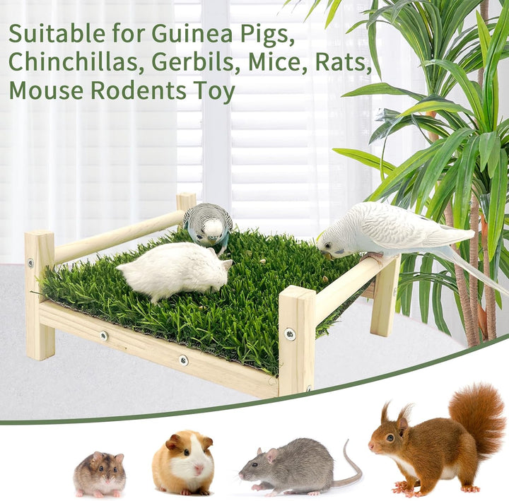 FlidRunest Holz-Ratten-Futtersuchspielzeug, Kunstrasen-Futtermatte für Ratten, sichere Rattenanreich
