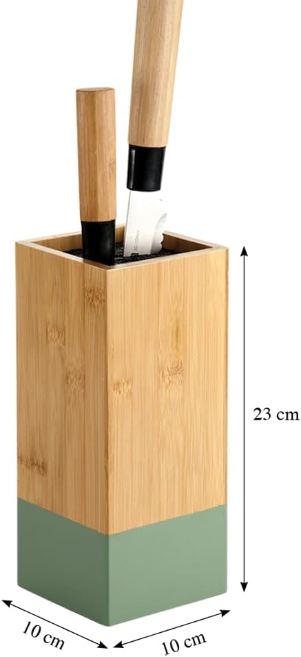 KESPER | Messerblock, Material: Bambus, Kunststoff, Masse: 10 x 10 cm, H: 23 cm, Farbe: Braun, Grün