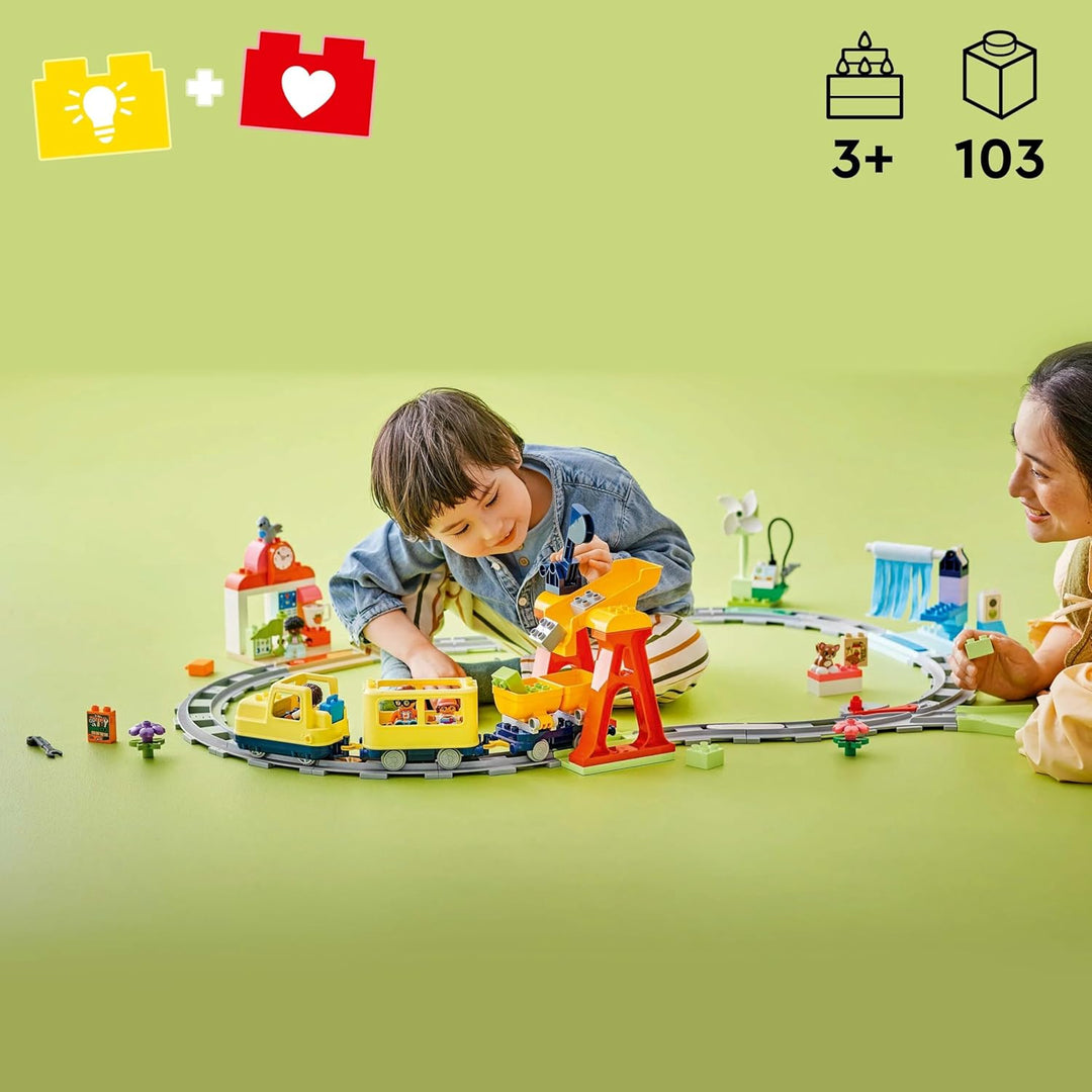 LEGO DUPLO Town Grosse interaktive Eisenbahn, Bauspielzeug für Kleinkinder ab 3 Jahren, Push & Go Lo