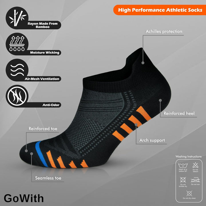 GoWith 6 Paar Sneaker Socken für Damen und Herren, Bambus (Viskose) Bunte Socken, Ohne Naht Sportsoc