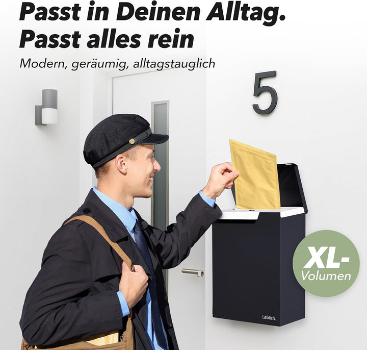 Briefkasten RAL 7021 Schwarz-grau | Vom Briefträger entwickelter XL-Wandbriefkasten für Päckchen & P